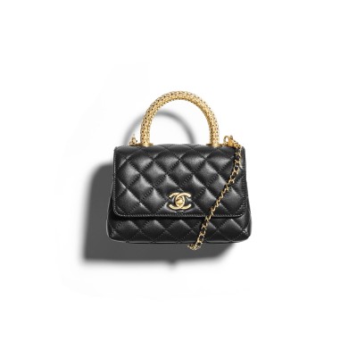 CHANEL MINI FLAP BAG WITH TOP HANDLE CALFSKIN AS2215 (19*13*9cm)